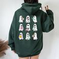 Ghost Reading Books Retro Groovy Spooky Reader Women Oversized Hoodie Back Print Forest