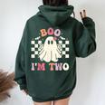 Groovy Boo I'm Two 2Nd Birthday Halloween Ghost Cute Women Oversized Hoodie Back Print Forest