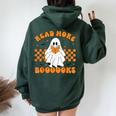 Groovy Read More Books Cute Ghost Retro Halloween Teacher Women Oversized Hoodie Back Print Forest