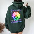 Just A Girl Who Loves Wolves Moon Wolf Girls Women Oversized Hoodie Back Print Forest