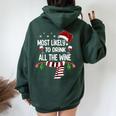 Most Likely To Drink All The Wine Family Christmas Pajamas Women Oversized Hoodie Back Print Forest