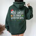 Most Likely To Trade Sister For Family Christmas Women Oversized Hoodie Back Print Forest