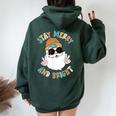 Retro Groovy Christmas Merry Stay Bright Santa Claus Peace Women Oversized Hoodie Back Print Forest