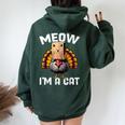 Thanksgiving Turkey Fake Cat Disguise Fall Holiday Women Oversized Hoodie Back Print Forest
