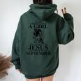 Never Underestimate A Girl Who Believe In Jesus September Women Oversized Hoodie Back Print Forest