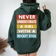 Never Underestimate A Girl With A Hockey Stick Women Oversized Hoodie Back Print Forest