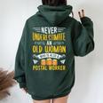 Never Underestimate An Old Woman Also A Postal Worker Women Oversized Hoodie Back Print Forest