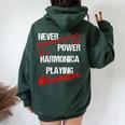 Never Underestimate The Power Of A Harmonica Playing Woman Women Oversized Hoodie Back Print Forest