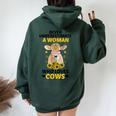 Never Underestimate A Woman Who Loves Cows Farming Lover Women Oversized Hoodie Back Print Forest