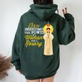 Never Underestimate A Woman With A Rosary Blessed Mary Women Oversized Hoodie Back Print Forest