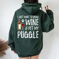 Wine And Puggle Dog Mom Or Dog Dad Idea Women Oversized Hoodie Back Print Forest