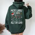 Glasses Of Wine Xmas Most Likely To Drink All The Wine Women Oversized Hoodie Back Print Navy Blue