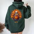 Thanksgiving Leopard Turkey Thanksgiving Autumn Fall Season Women Oversized Hoodie Back Print Navy Blue