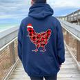 Red Plaid Pajama Chicken Santa Hat Christmas Lights Women Oversized Hoodie Back Print Forest