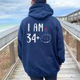 I Am 34 Plus 1 Middle Finger For A 35Th Birthday For Women Women Oversized Hoodie Back Print Navy Blue