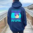 Anime Granny Never Underestimate A Grandma With An Anime Women Oversized Hoodie Back Print Navy Blue