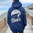 Bear Deer Beer Day Drinking Adult Humor Women Oversized Hoodie Back Print Navy Blue