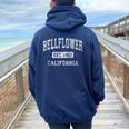 Bellflower California Ca Vintage Established Sports Women Oversized Hoodie Back Print Navy Blue