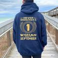 Birthday Never Underestimate A Woman Born In September Women Oversized Hoodie Back Print Navy Blue