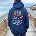 Cavador Life Is Better With My Dog Mom Dad Women Oversized Hoodie Back Print Navy Blue