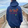 Be The Change Plant Milkweed Monarch Butterfly Lover Women Oversized Hoodie Back Print Navy Blue