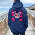 Eurasian Lynx Animal Roses Flower Pattern Graphic Women Oversized Hoodie Back Print Navy Blue