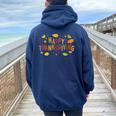 Fall Color Cute Adorable Happy Thanksgiving Women Oversized Hoodie Back Print Navy Blue