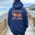Fall In Love With Learning Fall Teacher Thanksgiving Retro Women Oversized Hoodie Back Print Navy Blue
