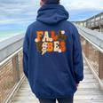 Fall Vibes Lightning Tis The Season Autumn Happy Fall Y'all Women Oversized Hoodie Back Print Navy Blue