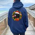 Black Cat And Wine Christmas Wreath Ornament Women Oversized Hoodie Back Print Navy Blue