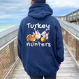 Bowling Turkey Hunters Strikes Bowling Women Oversized Hoodie Back Print Navy Blue