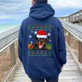 Dog Lovers Rottweiler Santa Hat Ugly Christmas Sweater Women Oversized Hoodie Back Print Navy Blue