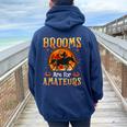 Halloween Horses Witch Brooms Are For Amateurs Women Oversized Hoodie Back Print Navy Blue