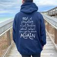 Parenting Mom & Dad Mother Father Sarcastic Retro Women Oversized Hoodie Back Print Navy Blue