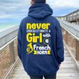 Never Underestimate A Girl With A French Horn Women Oversized Hoodie Back Print Navy Blue