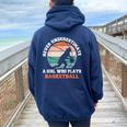 Never Underestimate A Girl Who Plays Basketball Women Oversized Hoodie Back Print Navy Blue