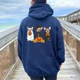 Ghost And Witch Chihuahua Halloween Dog Ghost Pumpkin Women Oversized Hoodie Back Print Navy Blue