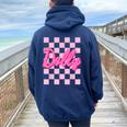 Girl Retro Dolly First Name Personalized Groovy Birthday Women Oversized Hoodie Back Print Navy Blue