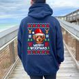 Goldendoodle Santa Hat Ugly Christmas Sweater Holiday Women Oversized Hoodie Back Print Navy Blue