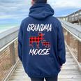 Grandma Moose Red Plaid Buffalo Matching Family Pajama Women Oversized Hoodie Back Print Navy Blue