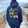 Halloween Gaming Controllers Skeleton Witch Zombie Mummy Women Oversized Hoodie Back Print Navy Blue