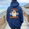 Halloween Read More Books Cute Boo Read A Book Teacher's Day Women Oversized Hoodie Back Print Navy Blue
