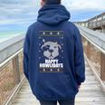 Happy Howlidays Ugly Christmas Sweater Pitbull Dog Meme Women Oversized Hoodie Back Print Navy Blue