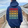 Herkimer County New York Rainbow Text Women Oversized Hoodie Back Print Navy Blue
