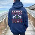 Ho Horses Xmas Ugly Christmas Sweater Equestrian Women Oversized Hoodie Back Print Navy Blue