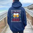 It's The Most Wonderful Time For A Beer Santa Hat Christmas Women Oversized Hoodie Back Print Navy Blue