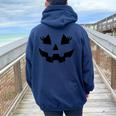 Jack O Lantern Eyelashes Pumpkin Face Halloween Girls Women Oversized Hoodie Back Print Navy Blue