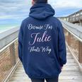 Julie Name Personalized Cute Pink Black Girl Juliana Women Oversized Hoodie Back Print Navy Blue
