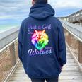 Just A Girl Who Loves Wolves Moon Wolf Girls Women Oversized Hoodie Back Print Navy Blue
