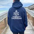 Keep Calm It's Thirsty Thursday Beer & Wine T Women Oversized Hoodie Back Print Navy Blue